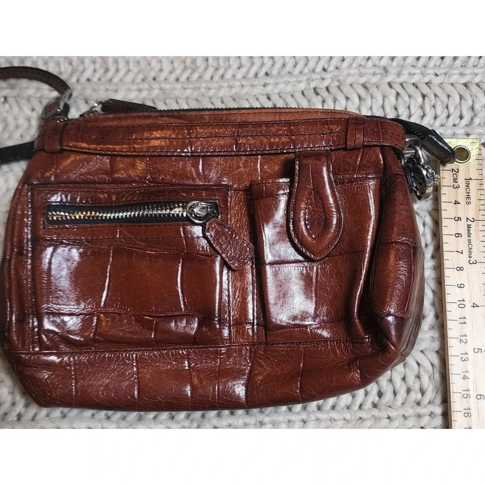 BRIGHTON  All-In-One Crossbody Shoulder Bag Alligator Embossed Chocolate Leather
